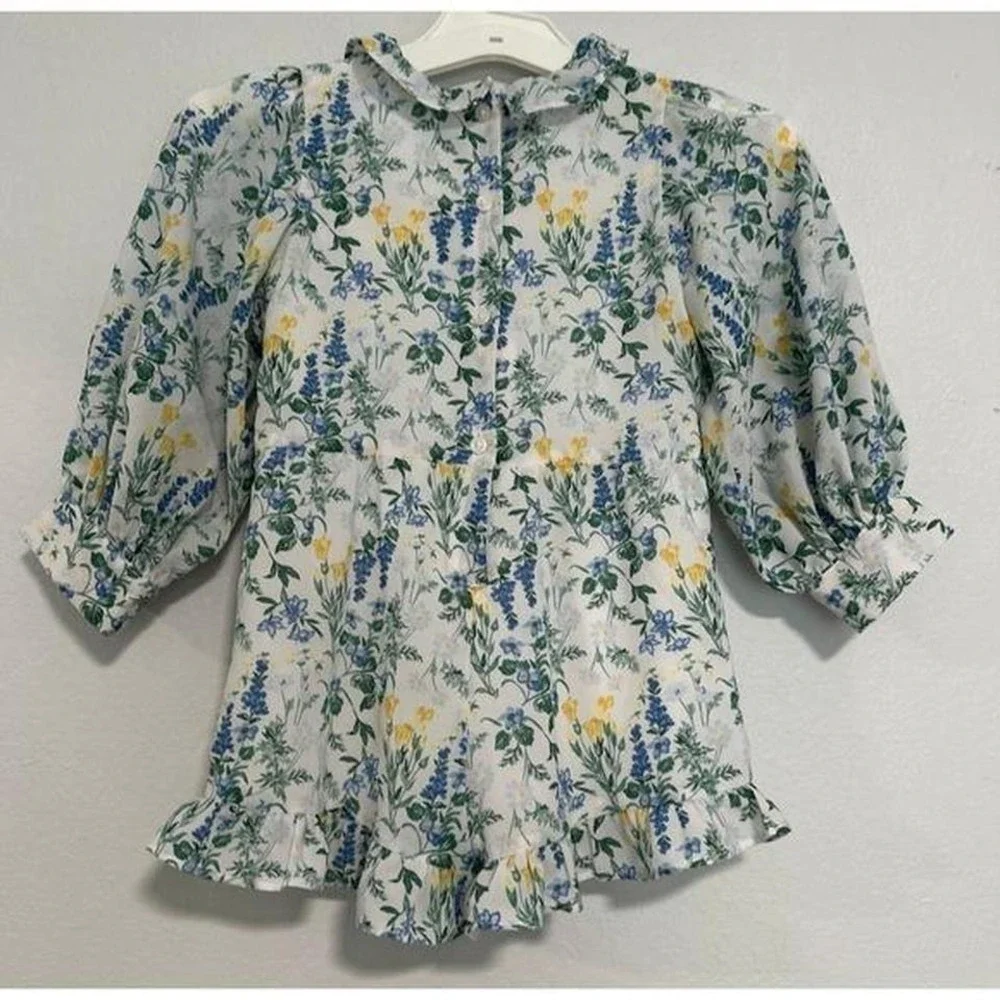 Janie and Jack Girls Floral Romper Jumpsuit Ruffle Collar Size 3T